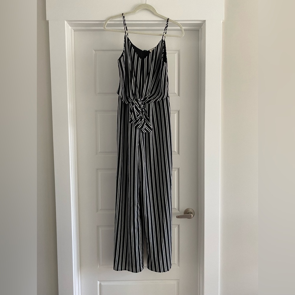 Black & white vertical striped jumpsuit